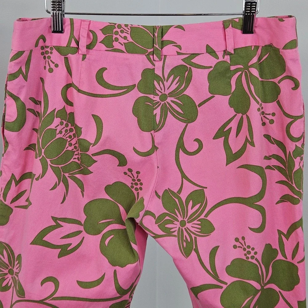 Trina Turk Bermuda Shorts Womens 12 Pink Green Floral Hibiscus Tropical FLAWS